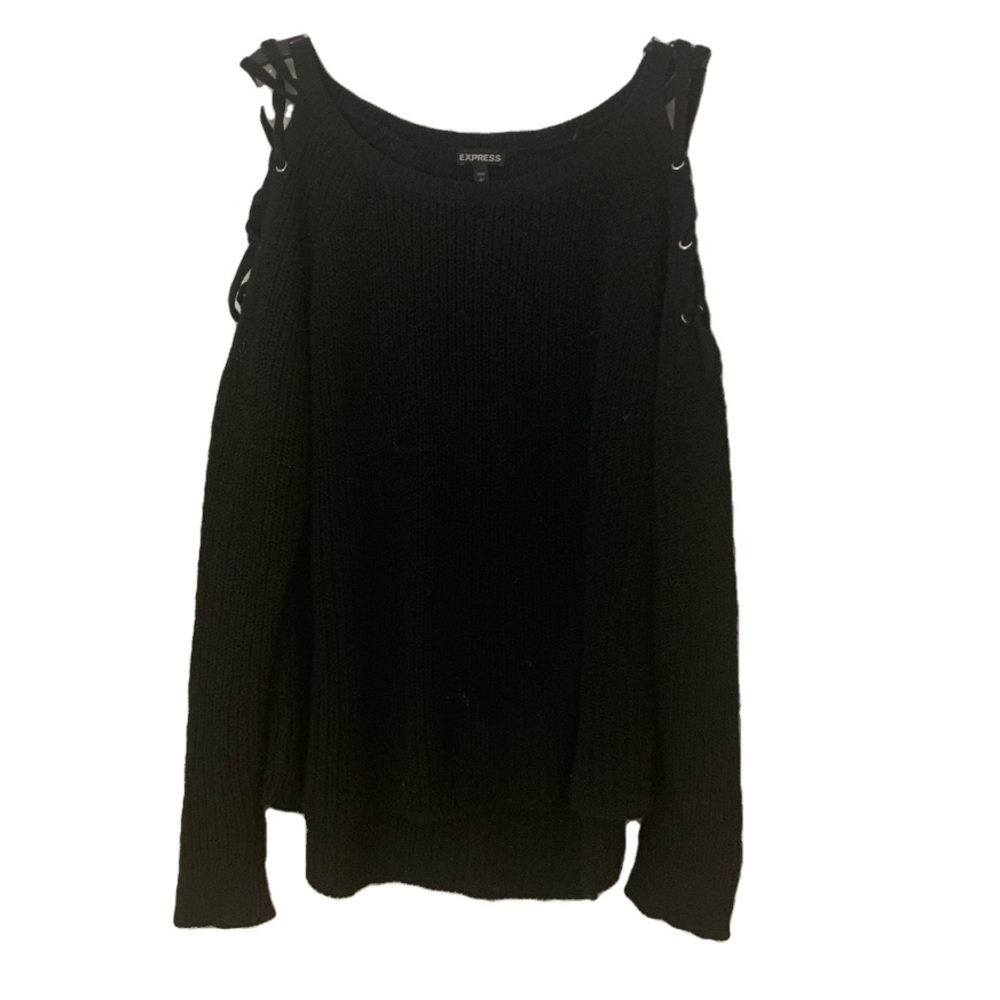 Express Black Sweater With Lacing Up Along Arms